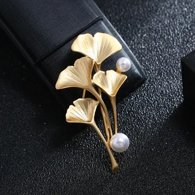 Classic Mushroom & Pearl Hijab Brooch